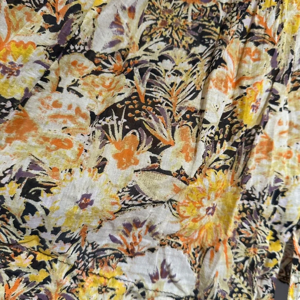 We The Free Floral Print Smocked Peasant Blouse‎ Women Size Small Yellow Orange - Picture 2 of 7